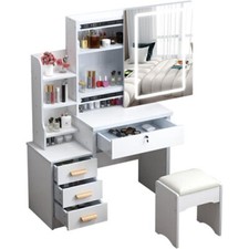 Dressing Table With Drawers Mirror Stool Set Makeup Desk Vanity Table Bedroom