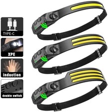 2X LED Head Torch Rechargeable Waterproof COB Headlamp Motion Sensor Headlight