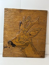Lovely 1970s Hand carved/burnt Deer Wall Piece 