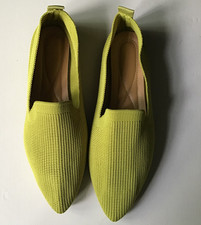 Lime Green Slip On Pointed Toe Weave Fabric Breathable Flat Shoes - Size 5 / 39