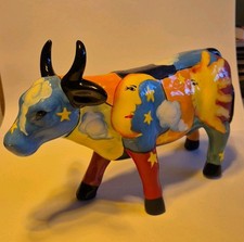 Colourful Ceramic Cow Ornament with Sun and Moon Decoration