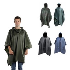 Waterproof Army Hooded Ripstop Festival Rain Poncho Outdoor Military Hiking UK