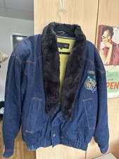 Direccion Vintage Embroidered Denim Jacket With Detachable Fur Collar  XL