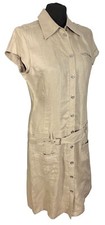 Mexx Beige Safari Style Button Front Pockets Linen Short Sleeve Dress Uk 14 Eu 4