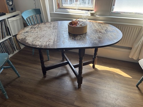 Oval dark wood drop leaf - oval, drop-leaf