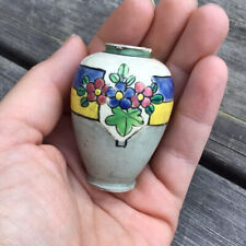 Old Vintage Small Miniature Floral Hand Painted Art Pottery Vase 2.5” Tall