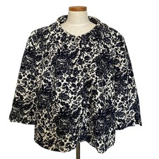 VTG Talbots Cropped Floral Swing Blazer Lady Jacket Women 22W Navy Cottagecore