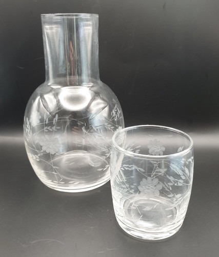 Etched glass carafe tumbler - etched,