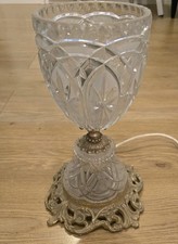 Vintage Brass Decorative Crystal Hurricane Lamp Candle Holder Hollywood Regency