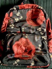 Cath Kidston Genuine Red Rose Black Velvet Backpack Rucksack Bag