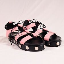 River Island Platform Gladiator Sandals UK 6 EU 39 Pink Leather Moto Boho LaceUp