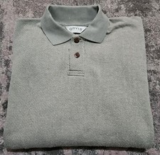Orvis Button Up Collared Knit Top Cotton Green Leather Elbow Patches Size Large 