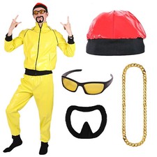 90'S RAPPER FANCY DRESS COSTUME YELLOW TRACKSUIT HAT GLASSES CHAIN GANGSTER