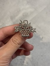 Vintage Silver Tone Marcasite Flower Basket Brooch