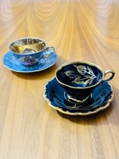 Set of 2 Vintage Bavaria Demitasse Cup & Saucer Sets – Cobalt + Rococo –Germany