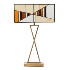 Art Deco Tiffany Style Rectangular Glass Table Lamp - Amber - Antique Brass