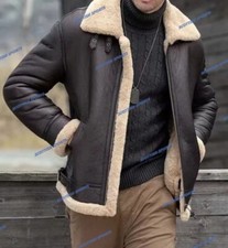 Men's B3 RAF Bomber Brown Aviator Flying Fur Shearling Real Leather Jacket Coat