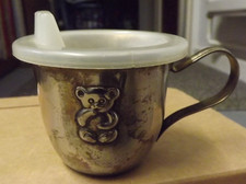 Widdop Bingham & Co Ltd Silver Plated Bear Baby Cup C 1950s Original Lid & Label