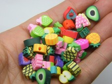 60 Fruit and vegetable beads random mixed polymer clay FD671