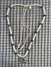 Lola Rose Clear Rock Crystal with Blue stone and MOP heart Necklace Pendant 