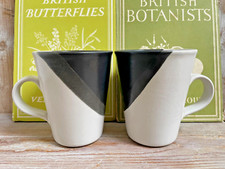 2 x Dartington Studio Pottery Large Black & White MUGS impressed mark UNUSED