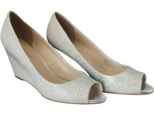 Roland Cartier Silver Lurex Peep Toe Wedge Court Shoes UK 6 EU 39