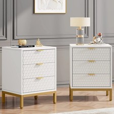 Modern Nightstand, 25.8" Tall Bedside Table with 3 Drawers for Bedroom, White