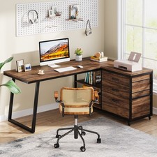 L Shaped Computer Desk with 3 Drawers, 55'' Industrial Corner Home Office Desk