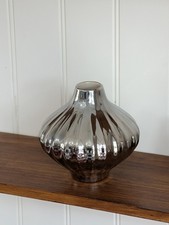 Jonathan Adler Vase Silver Gourd Ceramic Platinum Glaze 