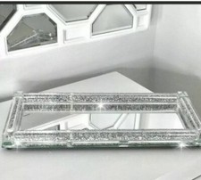 New Silver All Crushed Crystal Mirrored Tray, Placement or Serving Tray