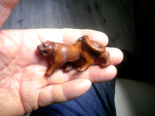 Hand carved wood - netsuke, tiger
