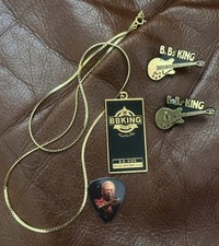 BB King World Tour Metal Necklace Given By BB 2011, 2 Plastic Pins & Guitar Pick