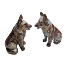 Vintage Cloisonne Sitting Dogs X2 Brass Enamel Chinese Figurines L30B