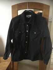 Ladies Vintage Top Shop Moto Jeanswear Black Denim Fitted Cotton Shirt Size 10