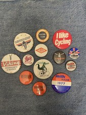 ORIGINAL VINTAGE 1970s CYCLING RACE BIKE SHOW TIN PIN BADGES VIKING RALEIGH RARE