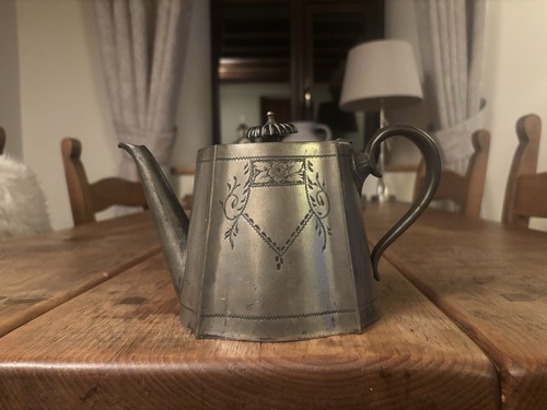 19th century silvered teapot - century,
