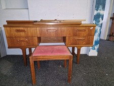 Meredrew Teak Mid Century 5 Drawer Dressibg Table With Stool And Triple Mirror