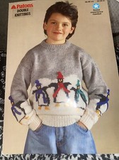 Patons Knitting Pattern Penguin Motif Childs  Sweater Dk Wool 22-34” Chest