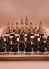 Retro Vintage Handcarved Wooden USSR Soviet Russian Chess Set Folding Board VGC