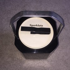 Vintage SPARKLETS Black & White Collectable Ice Bucket Cooler & Tongs - Home Bar