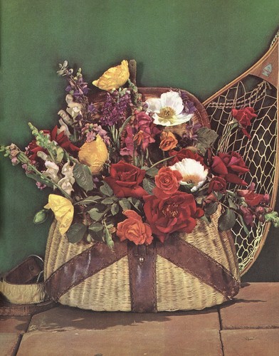 Old wicker fishing basket full - wicker,