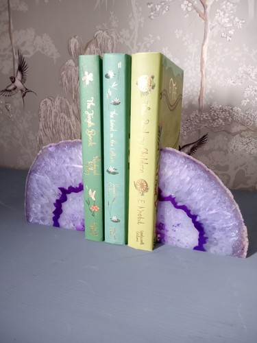Purple agate crystal bookends - purple,