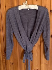 BRORA women's grey merino wrap over cardigan sweater