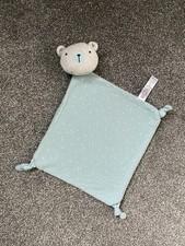 George Asda Green Grey Bear Teddy Soother Soft Toy Comforter Blanket Blankie