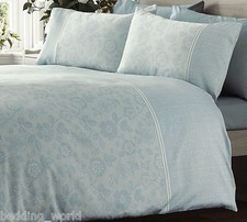 LACE PRINT DUCK EGG BLUE DUVET COVER FLORAL MOTTLE 300 THREAD COUNT SATEEN