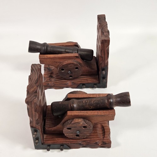 Vintage wooden cannon bookends - cannon,