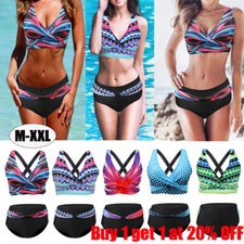 Women Padded Bikini Set High Waist Swimwear Tummy Control Swimsuit Bathing Suit