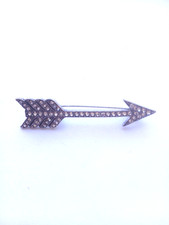 Vintage Brooch Pin Clear Crystal Silver Tone Metal Arrow Kitsch