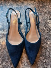Ladies Spot On size UK 7/EU 40 navy blue suedette kitten heel sling back shoes
