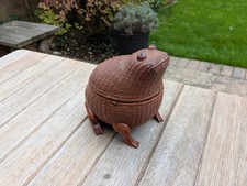Vintage Chinese Wicker Rattan Frog Toad Shaped Basket Box
